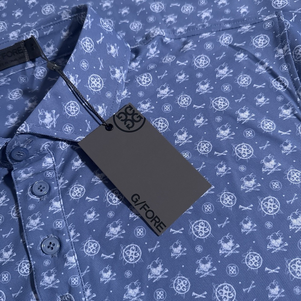 G/Fore Men's Medium Blue Circle G's & Skull T's Sketch Tech Pique Golf Polo M